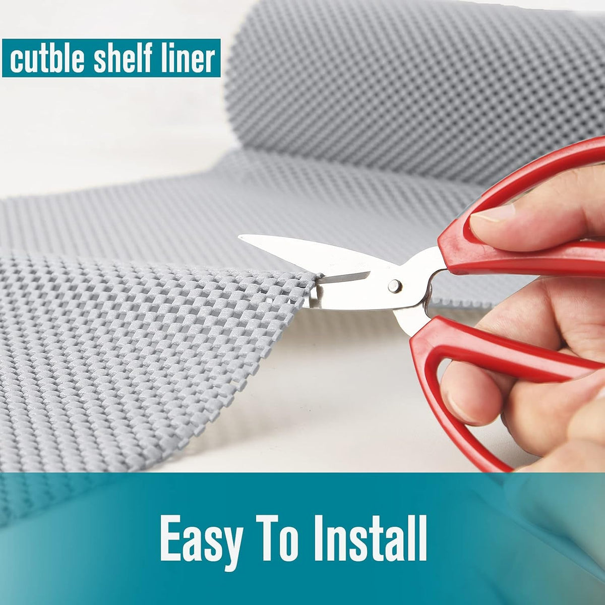 Cutting shelf liner with scissors for installation