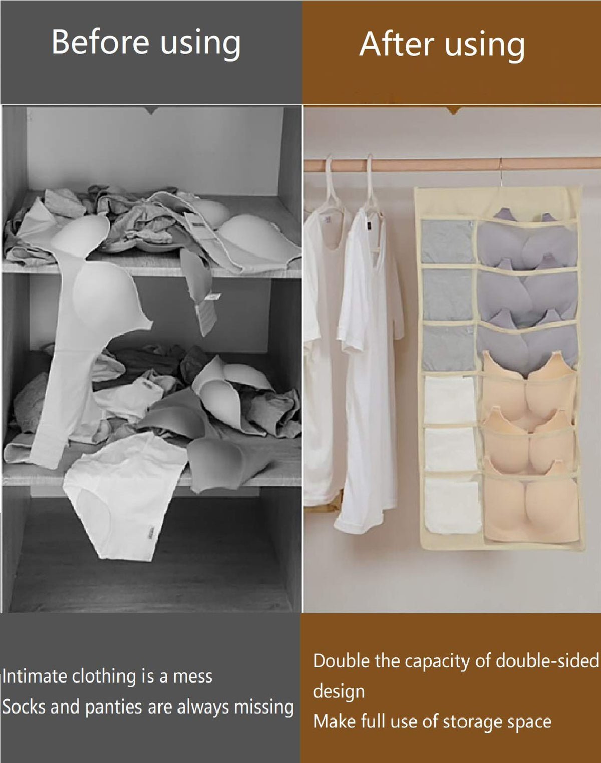 Closet Hanging Organizer with Mesh Pockets & Rotating Metal Hanger