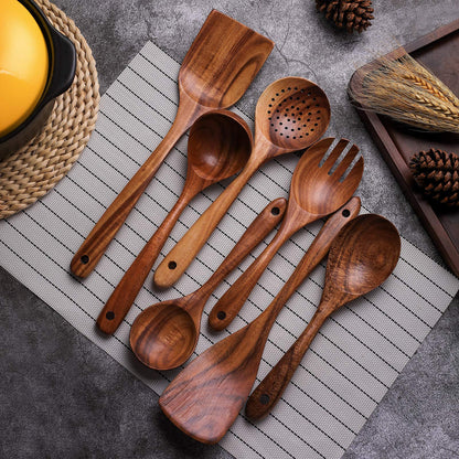 Wooden Non-Stick Kitchen Pan Toolset 7 Pieces Set