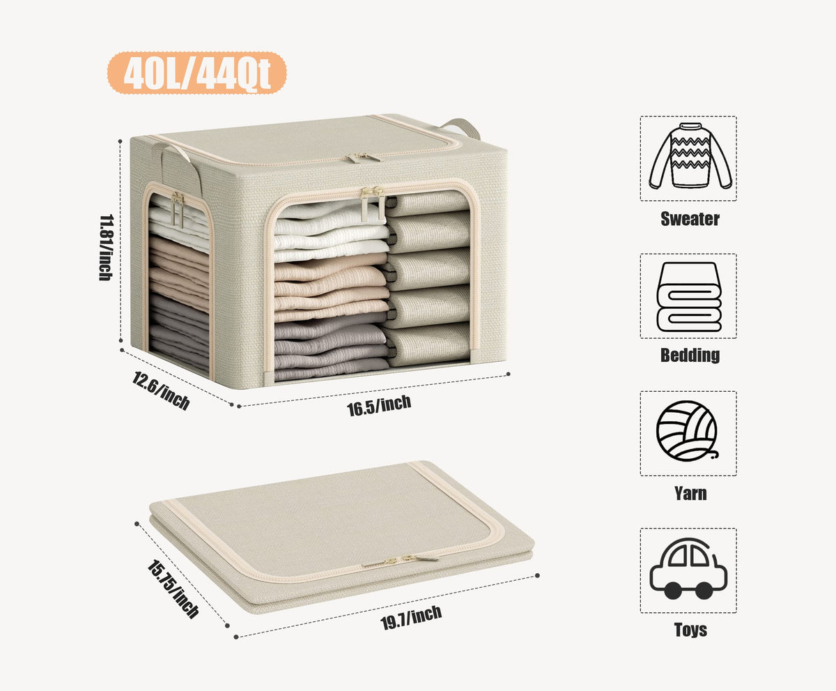 3 Openings Clothes Storage Bins with Metal Frame