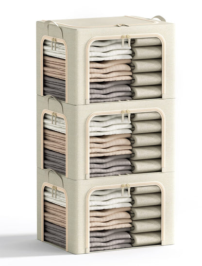 3 Openings Clothes Storage Bins with Metal Frame